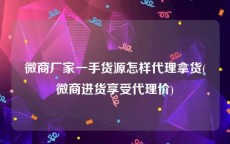 微商厂家一手货源怎样代理拿货(微商进货享受代理价)