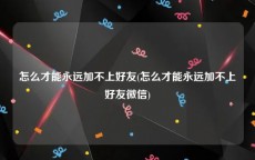 怎么才能永远加不上好友(怎么才能永远加不上好友微信)