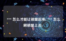  *** 怎么才能让销量起来( *** 怎么刷销量上去)
