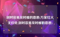 别时容易见时难的意思(万家灯火无归处,别时容易见时难的意思)
