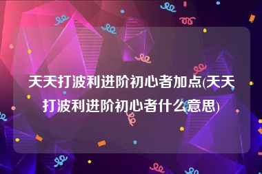 天天打波利进阶初心者加点(天天打波利进阶初心者什么意思)