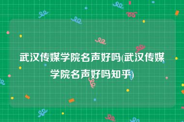 武汉传媒学院名声好吗(武汉传媒学院名声好吗知乎)