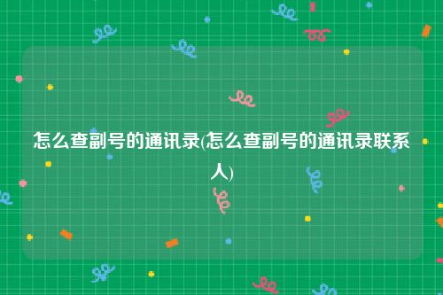 怎么查副号的通讯录(怎么查副号的通讯录联系人)