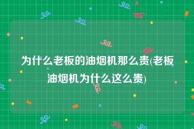 为什么老板的油烟机那么贵(老板油烟机为什么这么贵)