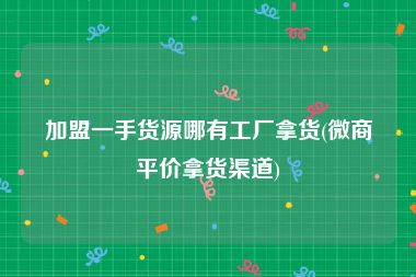加盟一手货源哪有工厂拿货(微商平价拿货渠道)
