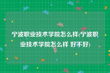 宁波职业技术学院怎么样(宁波职业技术学院怎么样 好不好)