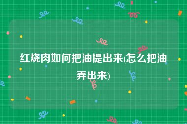 红烧肉如何把油提出来(怎么把油弄出来)