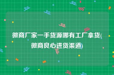 微商厂家一手货源哪有工厂拿货(微商良心进货渠道)