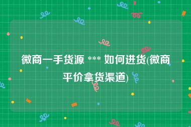 微商一手货源 *** 如何进货(微商平价拿货渠道)