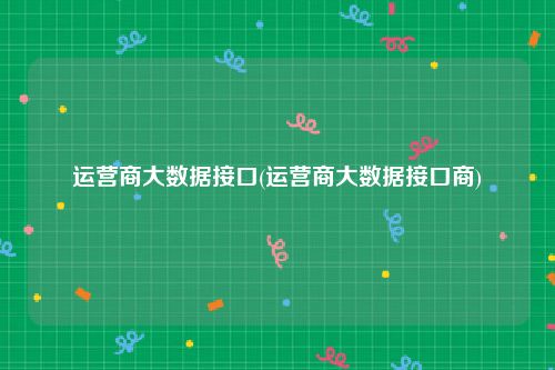 运营商大数据接口(运营商大数据接口商)