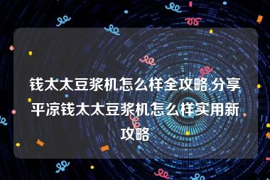 钱太太豆浆机怎么样全攻略,分享平凉钱太太豆浆机怎么样实用新攻略