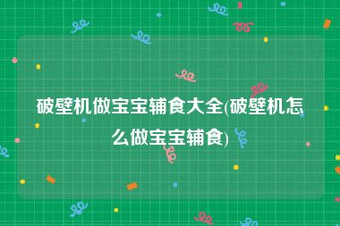 破壁机做宝宝辅食大全(破壁机怎么做宝宝辅食)