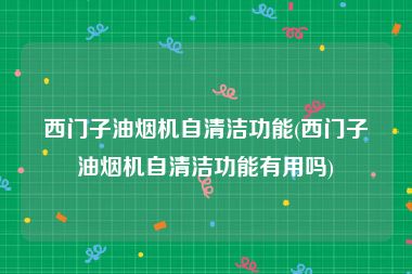 西门子油烟机自清洁功能(西门子油烟机自清洁功能有用吗)