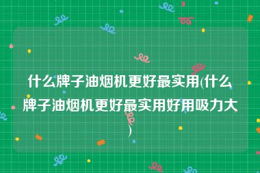 什么牌子油烟机更好最实用(什么牌子油烟机更好最实用好用吸力大)