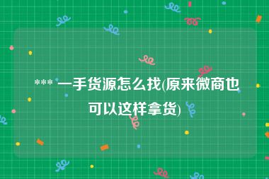  *** 一手货源怎么找(原来微商也可以这样拿货)
