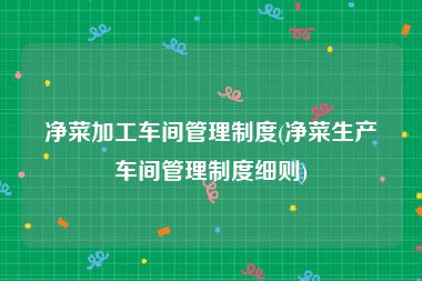 净菜加工车间管理制度(净菜生产车间管理制度细则)