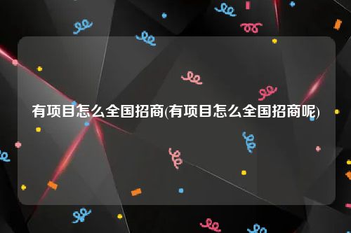 有项目怎么全国招商(有项目怎么全国招商呢)