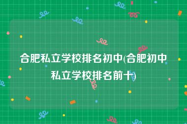 合肥私立学校排名初中(合肥初中私立学校排名前十)