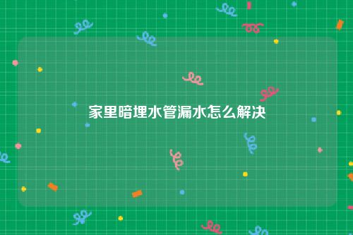 家里暗埋水管漏水怎么解决