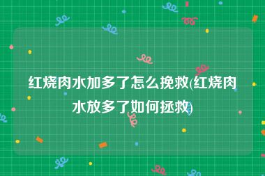 红烧肉水加多了怎么挽救(红烧肉水放多了如何拯救)