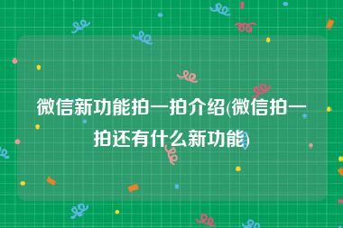 微信新功能拍一拍介绍(微信拍一拍还有什么新功能)