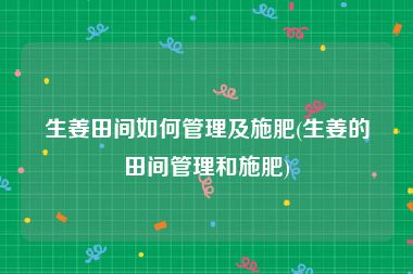 生姜田间如何管理及施肥(生姜的田间管理和施肥)