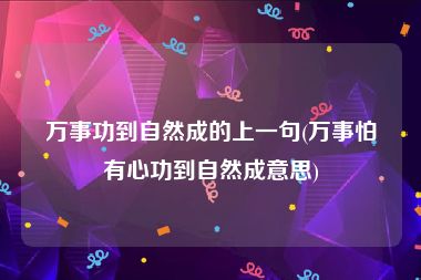 万事功到自然成的上一句(万事怕有心功到自然成意思)