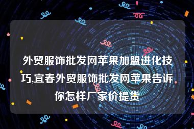 外贸服饰批发网苹果加盟进化技巧,宜春外贸服饰批发网苹果告诉你怎样厂家价提货