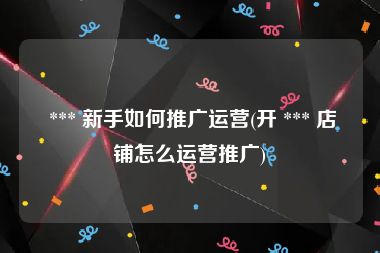  *** 新手如何推广运营(开 *** 店铺怎么运营推广)