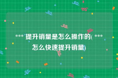  *** 提升销量是怎么操作的( *** 怎么快速提升销量)