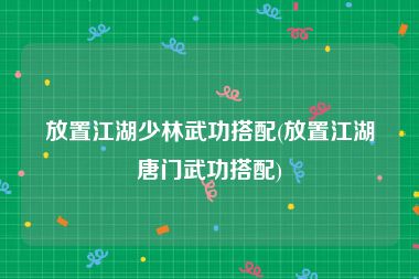 放置江湖少林武功搭配(放置江湖唐门武功搭配)