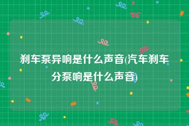 刹车泵异响是什么声音(汽车刹车分泵响是什么声音)