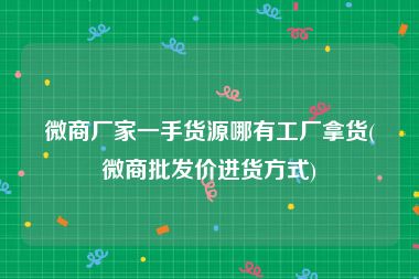 微商厂家一手货源哪有工厂拿货(微商批发价进货方式)