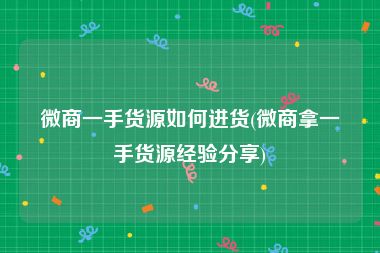 微商一手货源如何进货(微商拿一手货源经验分享)