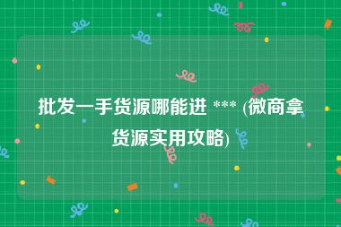 批发一手货源哪能进 *** (微商拿货源实用攻略)