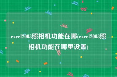 excel2003照相机功能在哪(excel2003照相机功能在哪里设置)