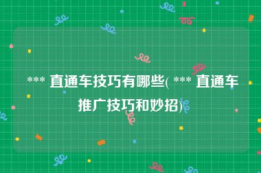  *** 直通车技巧有哪些( *** 直通车推广技巧和妙招)