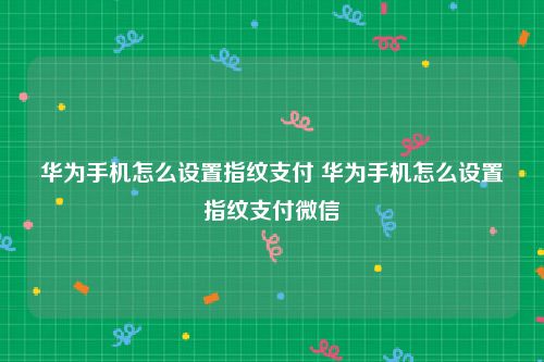 华为手机怎么设置指纹支付 华为手机怎么设置指纹支付微信