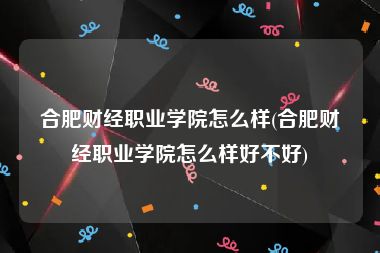 合肥财经职业学院怎么样(合肥财经职业学院怎么样好不好)