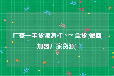 厂家一手货源怎样 *** 拿货(微商加盟厂家货源)