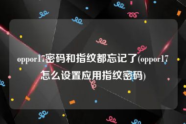 oppor17密码和指纹都忘记了(oppor17怎么设置应用指纹密码)