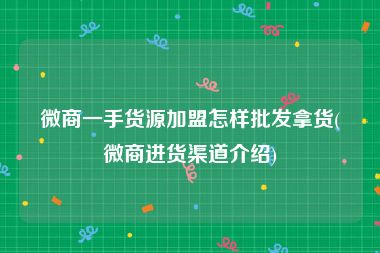 微商一手货源加盟怎样批发拿货(微商进货渠道介绍)