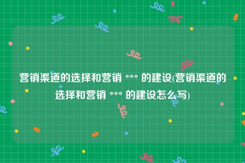 营销渠道的选择和营销 *** 的建设(营销渠道的选择和营销 *** 的建设怎么写)