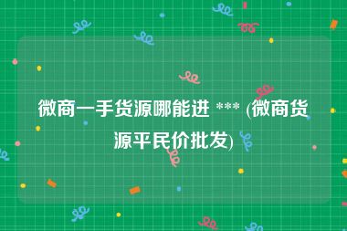 微商一手货源哪能进 *** (微商货源平民价批发)