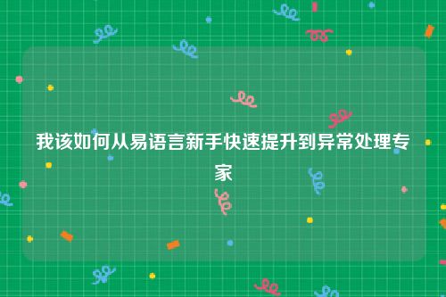 我该如何从易语言新手快速提升到异常处理专家