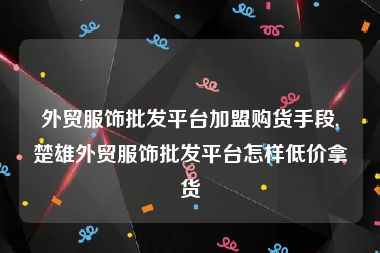 外贸服饰批发平台加盟购货手段,楚雄外贸服饰批发平台怎样低价拿货