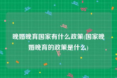 晚婚晚育国家有什么政策(国家晚婚晚育的政策是什么)