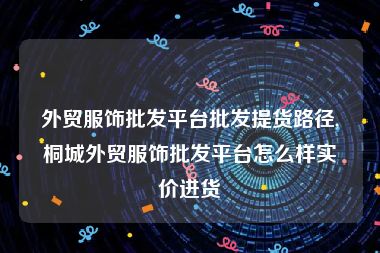 外贸服饰批发平台批发提货路径,桐城外贸服饰批发平台怎么样实价进货