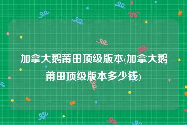 加拿大鹅莆田顶级版本(加拿大鹅莆田顶级版本多少钱)
