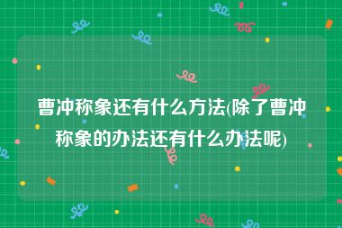 曹冲称象还有什么方法(除了曹冲称象的办法还有什么办法呢)